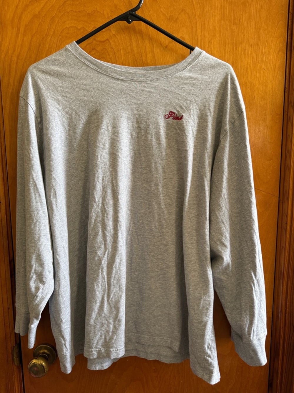 PINK Victoria's Secret Gray Long Sleeve Tee with Pink Heart & Red Chili